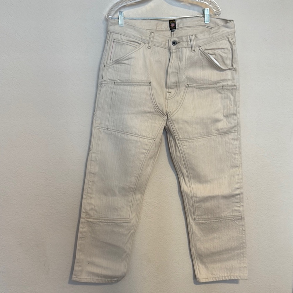 Bravestar selvedge jeans double knee in natural color (cream).